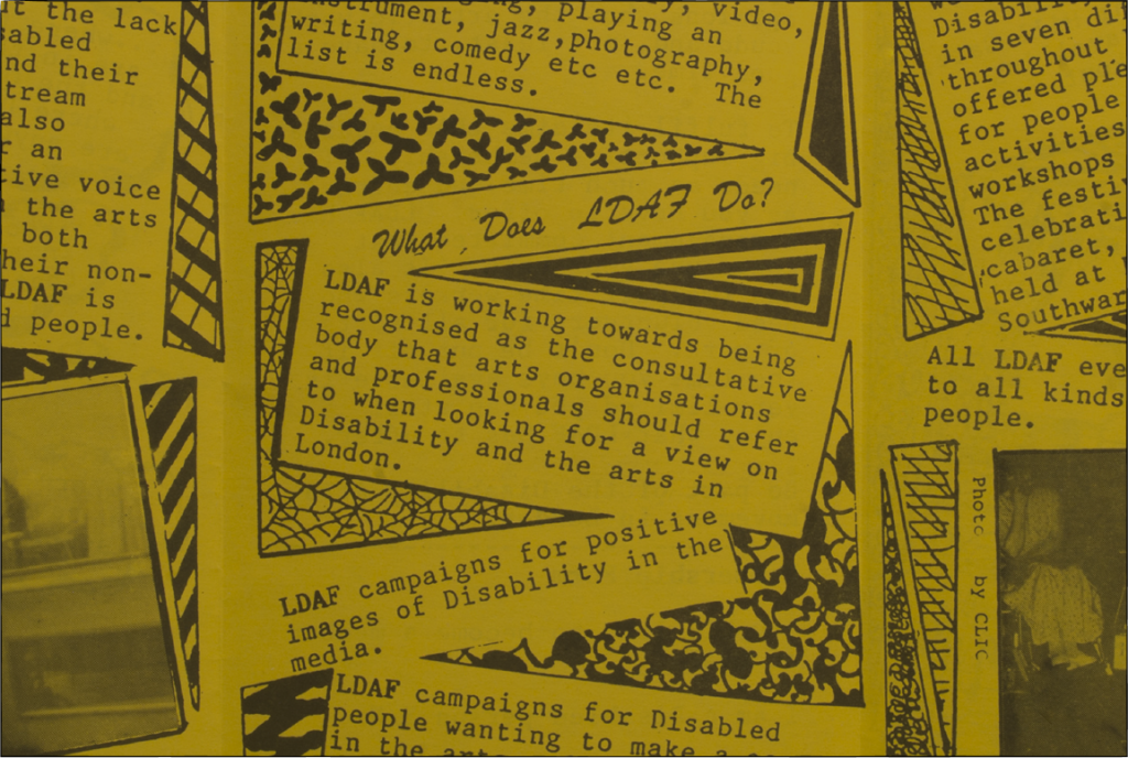 Graphic representing blog articles exploring power, archives, and disability rights.