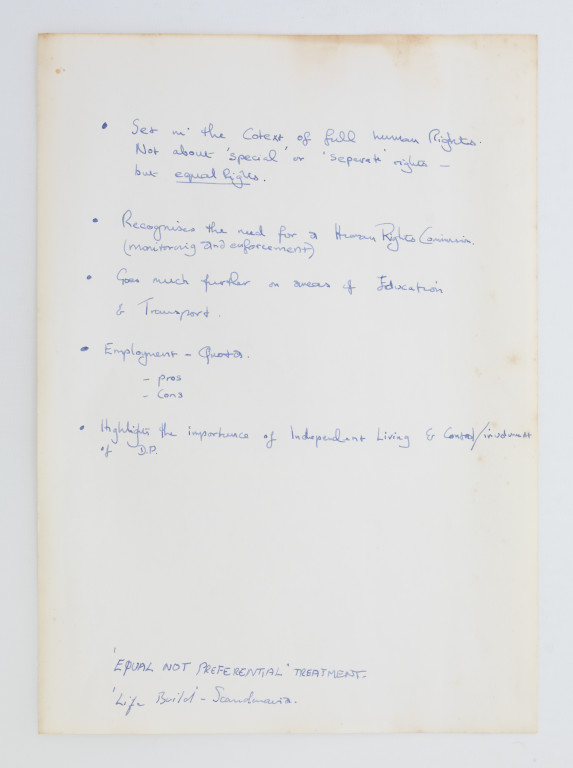 Baroness Jane Campbell’s notes on the Disability Discrimination Act