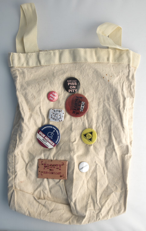 A protester’s shopping bag