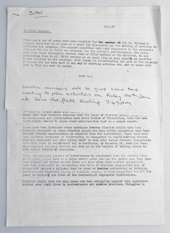 The Hulley sacking: UPIAS notes