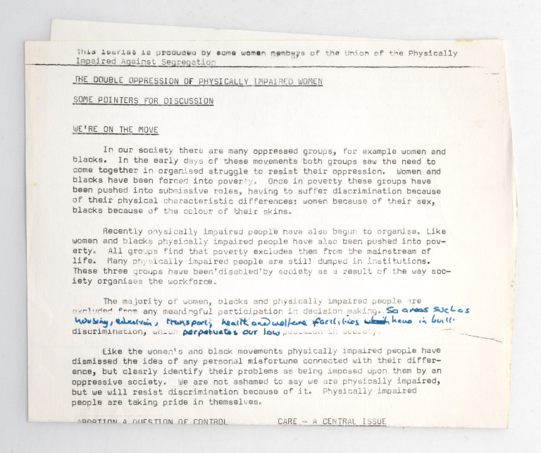 The double oppression of physically impaired women: some pointers for discussion