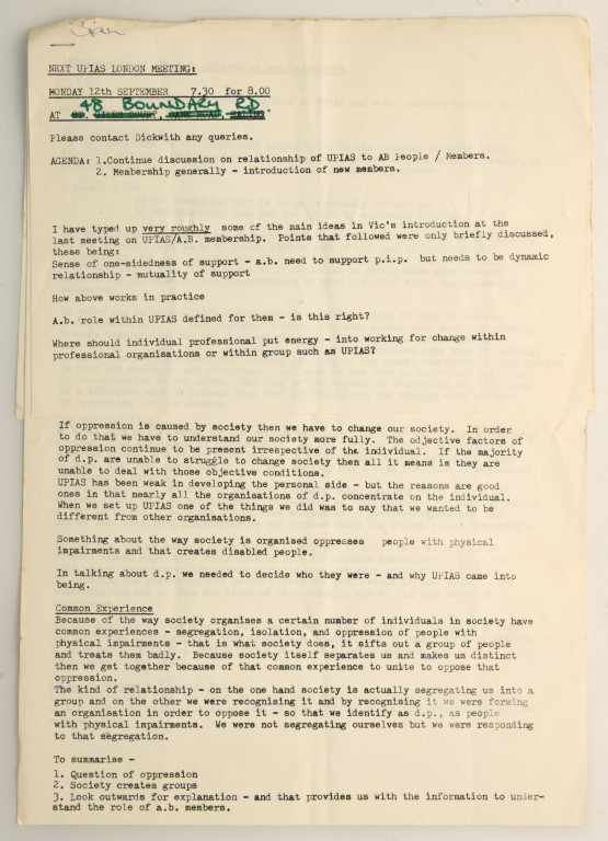 UPIAS document – the social model described